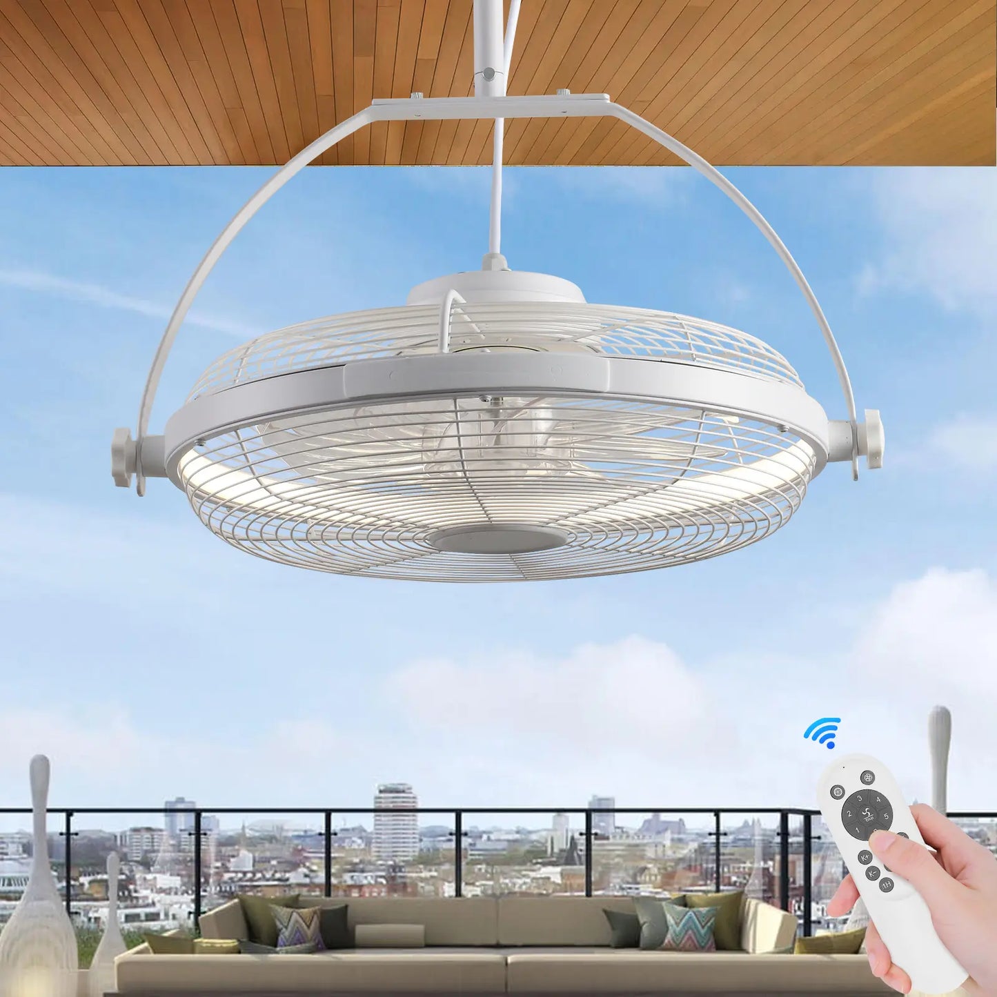 AHAWILL Gazebo Fans Outdoor Hanging Ceiling Fans with Lights,16" Portable Plug in Ceiling Fan,Multi-Angle Adjustable Floor Fans for Patios