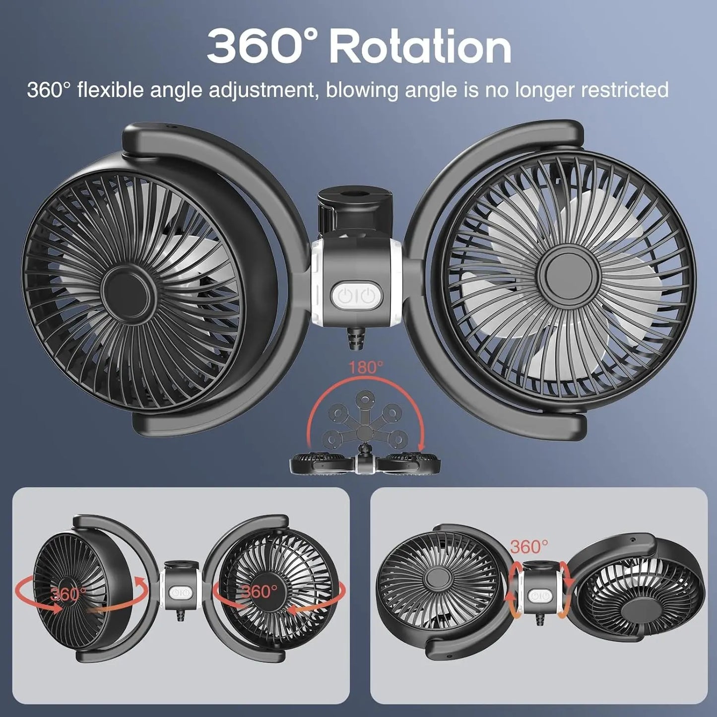 Dual-Head USB Car Fan for Rear Seats