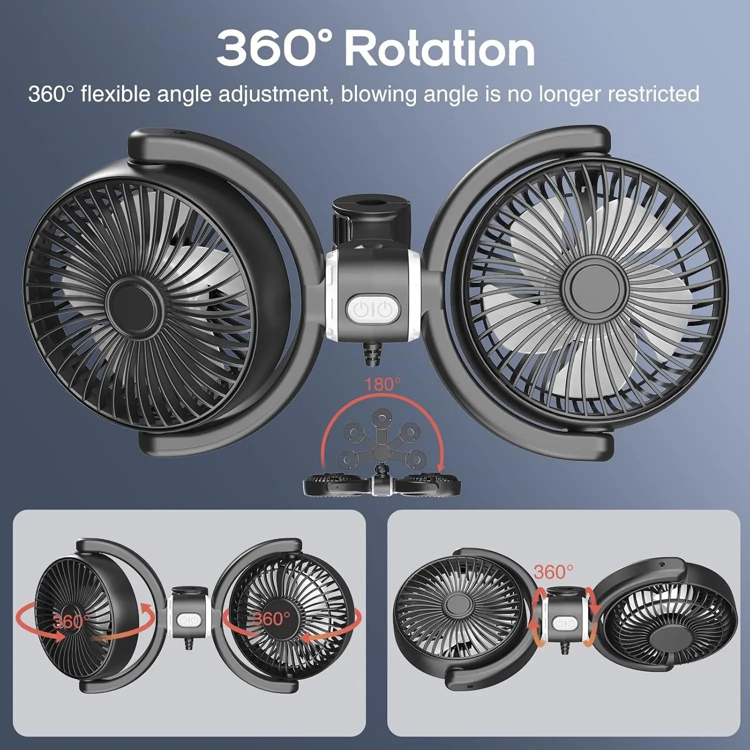 Dual-Head USB Car Fan for Rear Seats