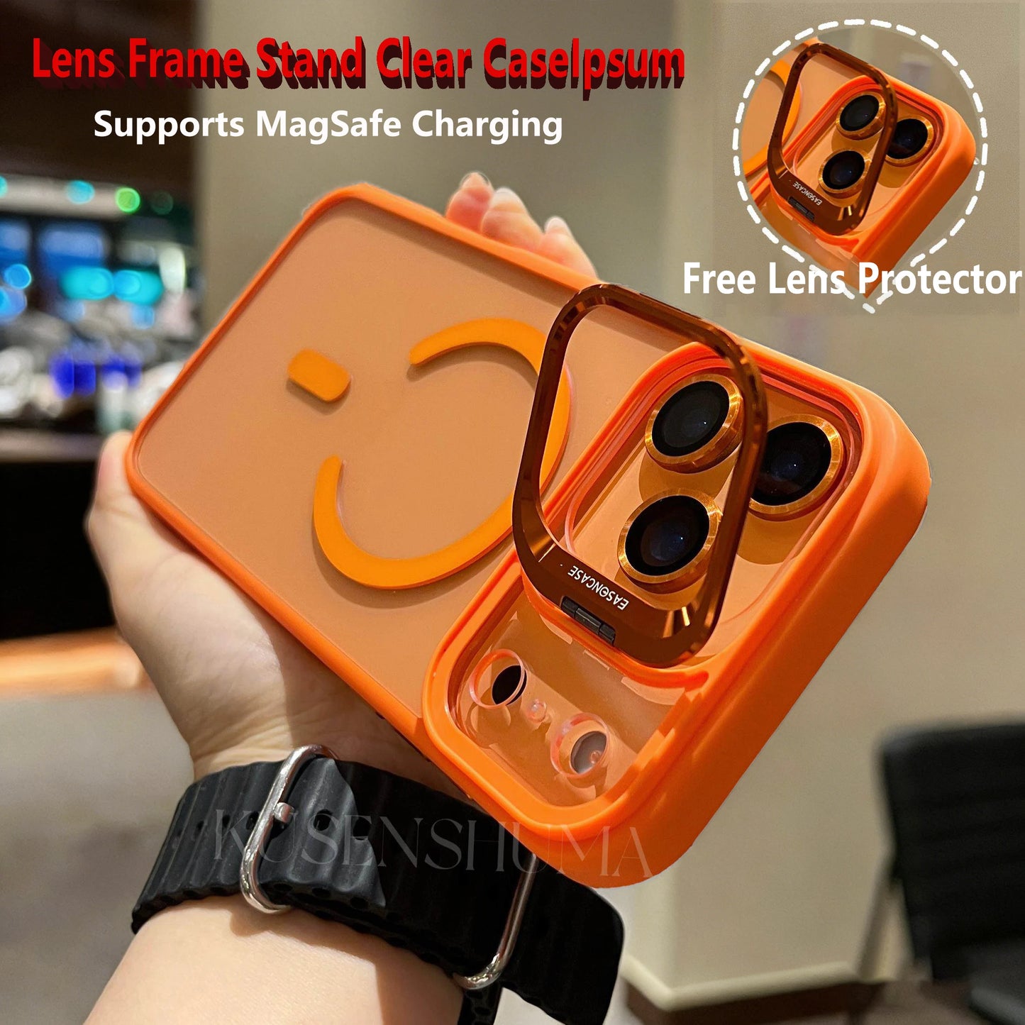 Luxury Magnetic Stand Glass Lens Protection Phone Case for Iphone 17 16 15 14 12 11 Pro Max plus Magsafe Shockproof Cover
