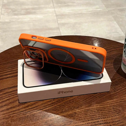 Luxury Magnetic Stand Glass Lens Protection Phone Case for Iphone 17 16 15 14 12 11 Pro Max plus Magsafe Shockproof Cover