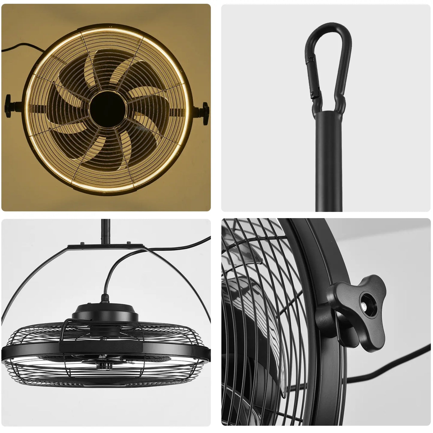 AHAWILL Gazebo Fans Outdoor Hanging Ceiling Fans with Lights,16" Portable Plug in Ceiling Fan,Multi-Angle Adjustable Floor Fans for Patios