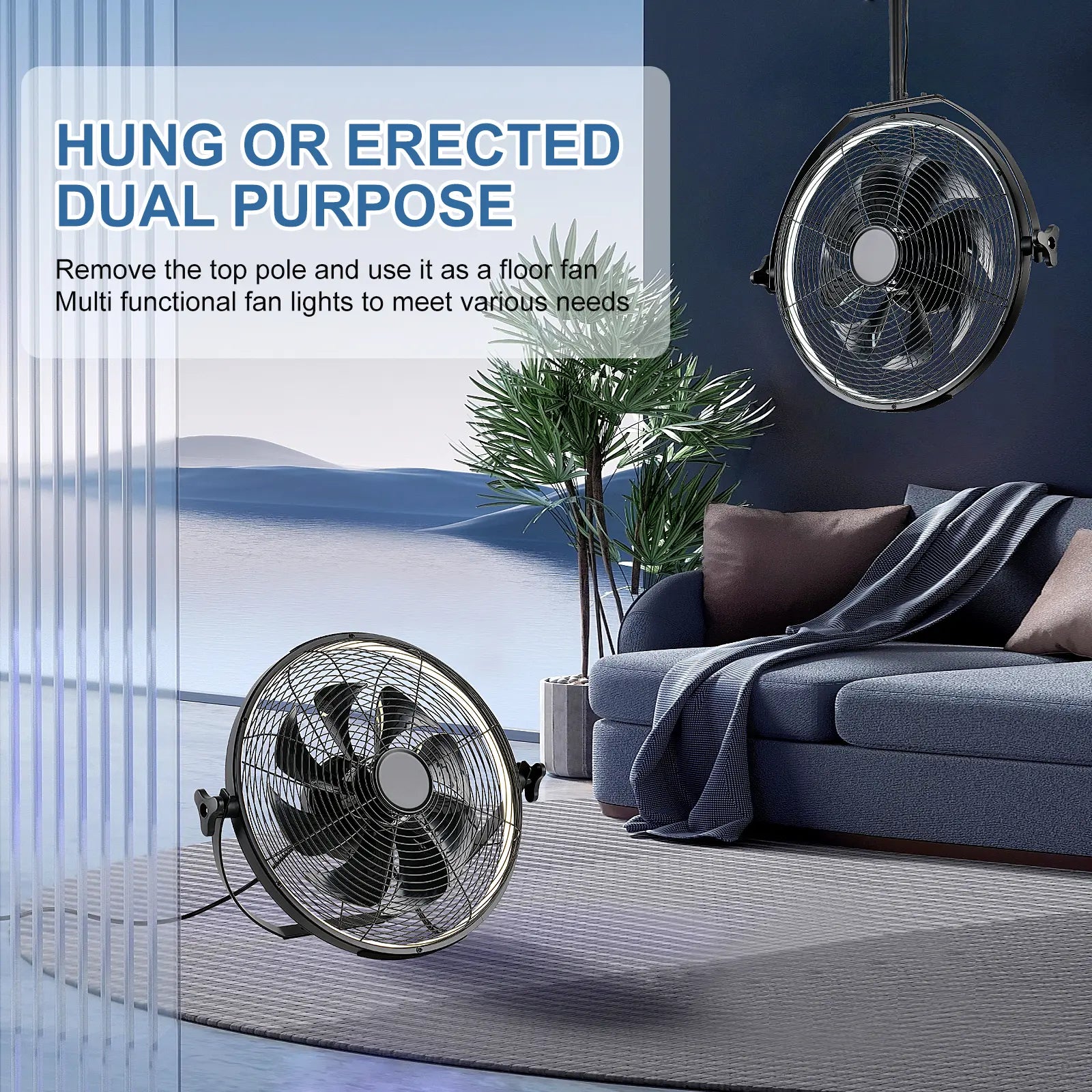 AHAWILL Gazebo Fans Outdoor Hanging Ceiling Fans with Lights,16" Portable Plug in Ceiling Fan,Multi-Angle Adjustable Floor Fans for Patios