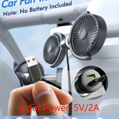 Dual-Head USB Car Fan for Rear Seats