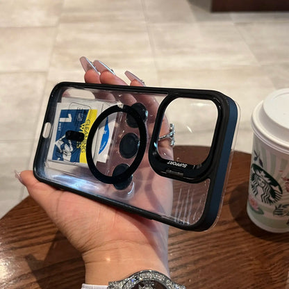 Luxury Magnetic Stand Glass Lens Protection Phone Case for Iphone 17 16 15 14 12 11 Pro Max plus Magsafe Shockproof Cover