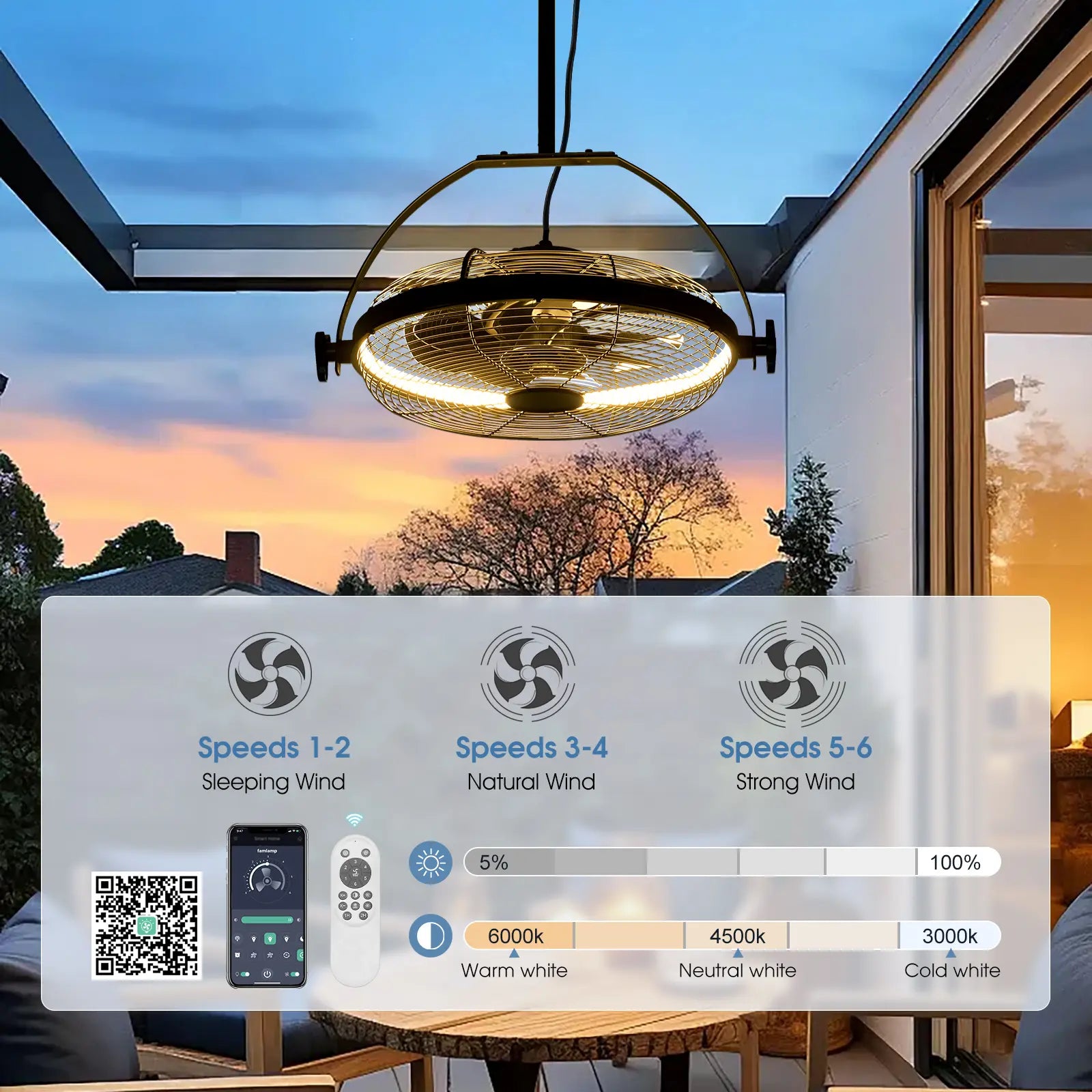 AHAWILL Gazebo Fans Outdoor Hanging Ceiling Fans with Lights,16" Portable Plug in Ceiling Fan,Multi-Angle Adjustable Floor Fans for Patios
