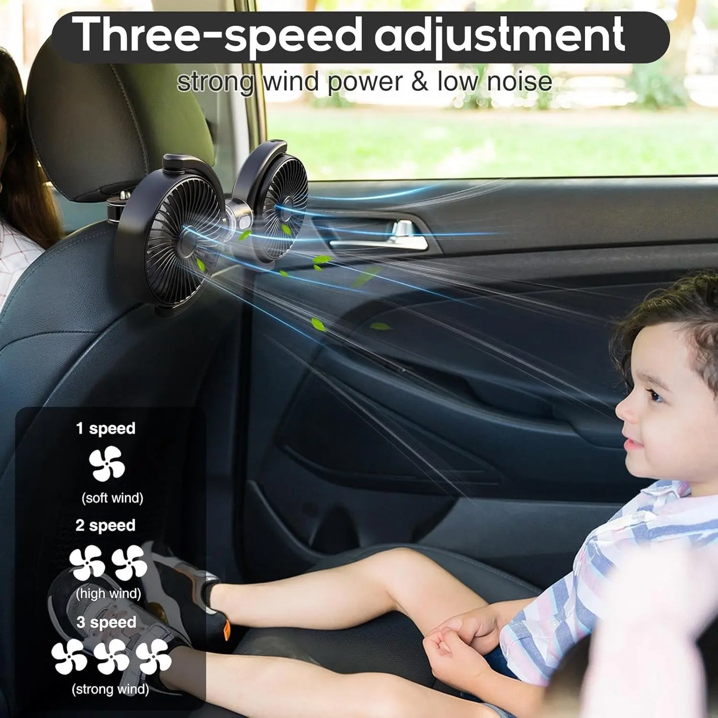 Dual-Head USB Car Fan for Rear Seats