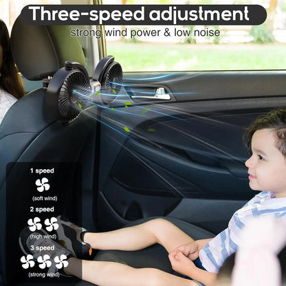 Dual-Head USB Car Fan for Rear Seats