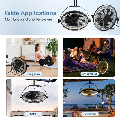 AHAWILL Gazebo Fans Outdoor Hanging Ceiling Fans with Lights,16" Portable Plug in Ceiling Fan,Multi-Angle Adjustable Floor Fans for Patios