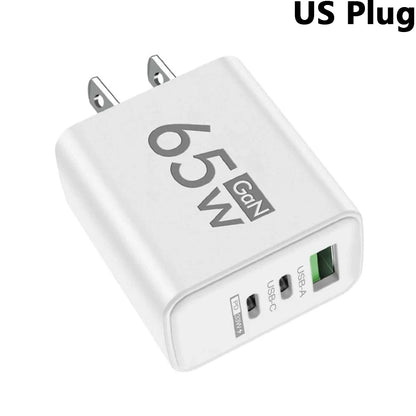 65W 3 Ports Gan USB PD Charger Fast Charging Type C Mobile Phone Adapter Quick Charger 3.0 for Iphone 15 Samsung Xiaomi Huawei
