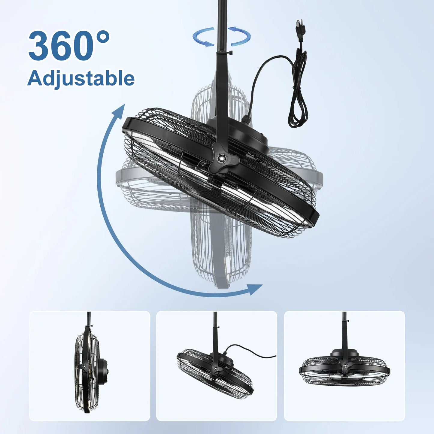 AHAWILL Gazebo Fans Outdoor Hanging Ceiling Fans with Lights,16" Portable Plug in Ceiling Fan,Multi-Angle Adjustable Floor Fans for Patios