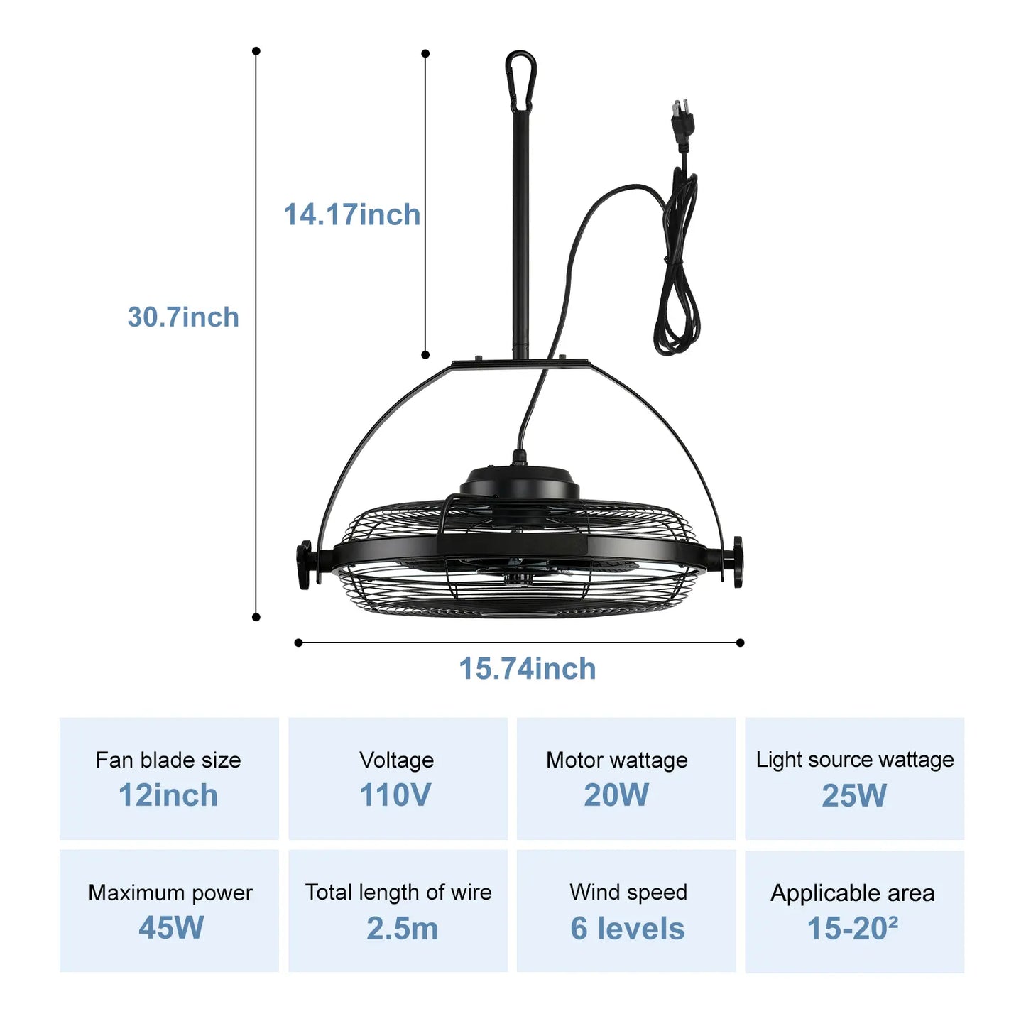 AHAWILL Gazebo Fans Outdoor Hanging Ceiling Fans with Lights,16" Portable Plug in Ceiling Fan,Multi-Angle Adjustable Floor Fans for Patios
